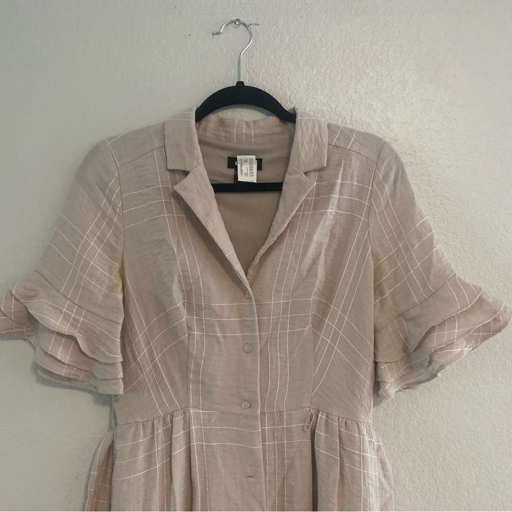 DKNY Beige Checkered Long Sleeve Dress